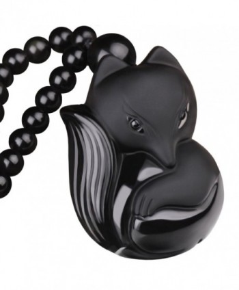 Black Obsidian Jewelry Pendant Amulet Gemstone Choker Lucky Fox Necklace For Women - CI1853CDEE0
