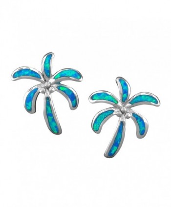 Sterling Silver Synthetic Blue Opal Palm Tree Stud Earrings - C812B0P5IZ7