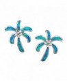 Sterling Silver Synthetic Blue Opal Palm Tree Stud Earrings - C812B0P5IZ7