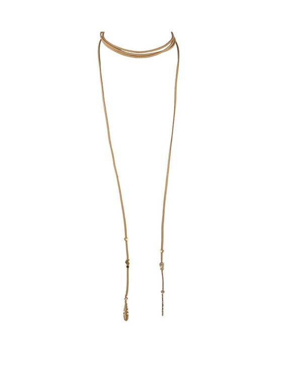 Lux Accessories Boho Tan and Goldtone Feather Suede Choker Lariat Necklace - C712LQ59CPN