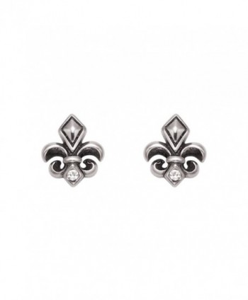 Stainless Steel Fleur De Lis Stud Earrings w/Faceted Crystal Stones - C6119E75XJF