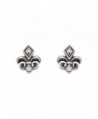 Stainless Steel Fleur De Lis Stud Earrings w/Faceted Crystal Stones - C6119E75XJF
