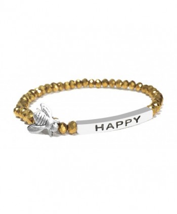 Bumble Bee Happy Inspirational Quote Bracelet Bead Stacking Stretch Made in USA Made in USA - Gold - CX12O8ES6XE