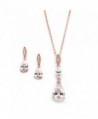 Mariell 14K Rose Gold Plated Teardrop CZ Wedding Necklace and Earrings Set for Bridal or Bridesmaids - CU17Y4U82SI