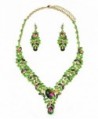 Women's Evening Gala Necklace and Earring Set - Vine Design with Marquise Leaves - Green AB/Gold-Tone - CN12F1I30U9