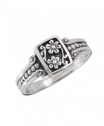 Oxidized Flower Daisy Vintage Beaded Ring .925 Sterling Silver Band Sizes 5-8 - CY182EWZ03W