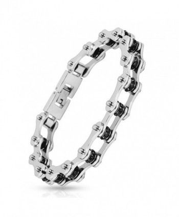 Motorcycle Chain Black Gem Link 316L Stainless Steel Biker Bracelet - 9 inches (Sold Ind.) - CC11UX20KN9