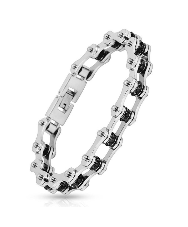 Motorcycle Chain Black Gem Link 316L Stainless Steel Biker Bracelet - 9 inches (Sold Ind.) - CC11UX20KN9