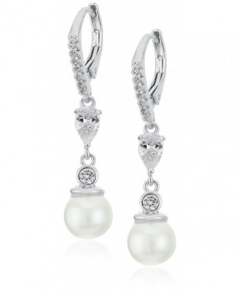Anne Klein "Precious Pieces" Pearl and Cubic Zirconia Linear Post Drop Earrings - Silver - CD12BGRH0OB