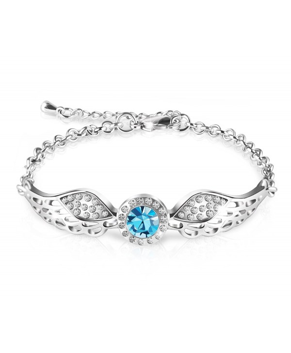 Queenees "Angel Wings" Swarovski Crystal Bangle Bracelet Love Desinged Jewelry- 7" - Blue - CJ12HDVWG11