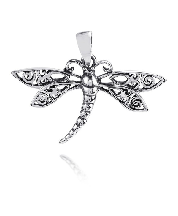 Swirl Filigree Wings Dragonfly .925 Sterling Silver Pendant - CA11JYXY6KB