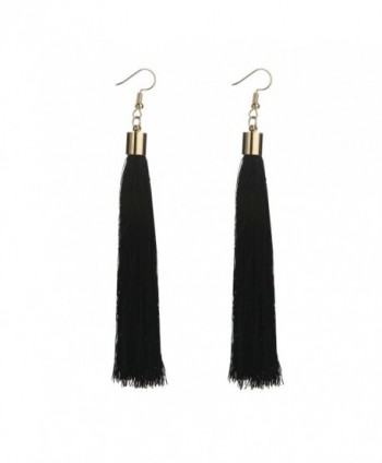 MELUOGE Fabulous Long Tassel Drop Earrings For Women Wedding Party Jewelry - Black - CO182SDL423