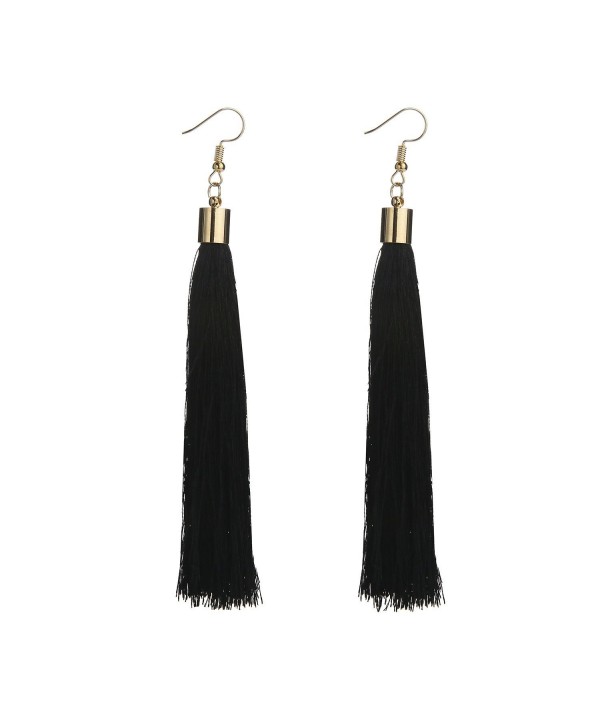 MELUOGE Fabulous Long Tassel Drop Earrings For Women Wedding Party Jewelry - Black - CO182SDL423