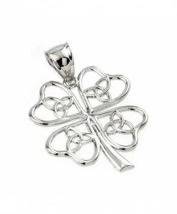 925 Sterling Silver Open Design Trinity Knot Lucky Four-Leaf Clover Charm Pendant - C3127RWSW73