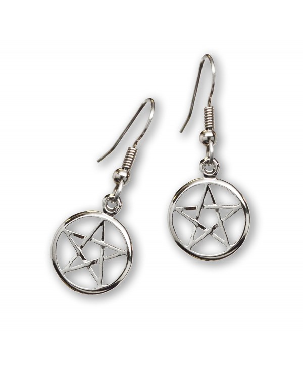 Mystical Wiccan Pentacle Pentagram Pewter Dangle Earrings - CY12EVWGA6V