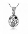 925 Oxidized Sterling Silver Owl Tree Midnight Black CZ Full Moon Oval Pendant Necklace- 18 inches - CK11V0OJWUV
