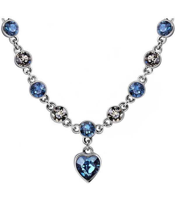 Love Heart Necklace with Swarovski Crystal Adjustable Choker Necklace Valentine's Day gift Gift - Blue - CH186OXAIXA