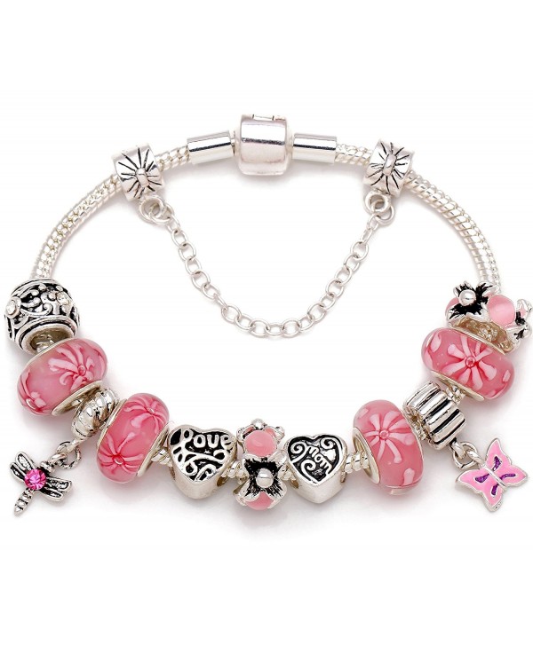 A Garden Of Love Grows In A Mother's Heart Pink Flower Bead Charm Silver-tone Bracelet - CQ124TTPQP3