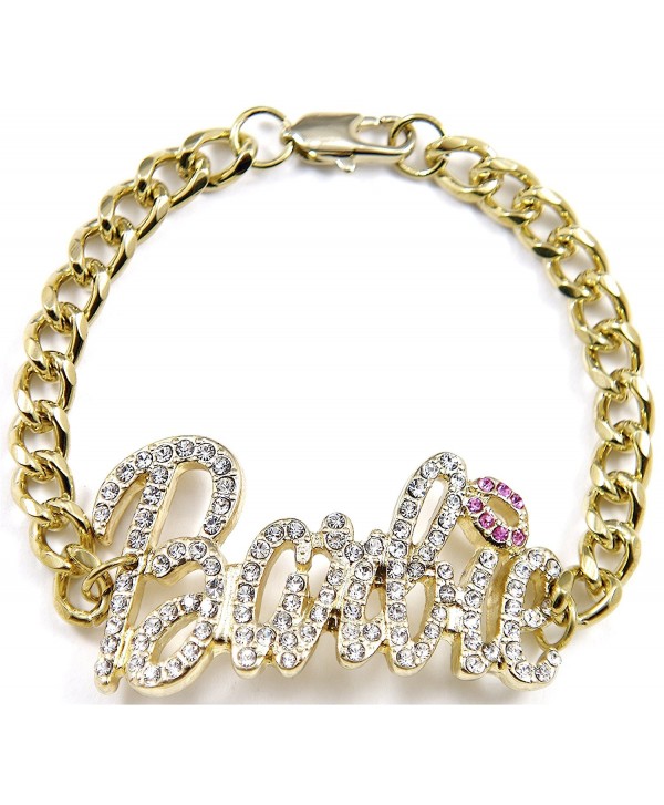 Barbie Iced Out ID Style Bracelet Gold Color With Pink Lips - CB110Z1S9B3