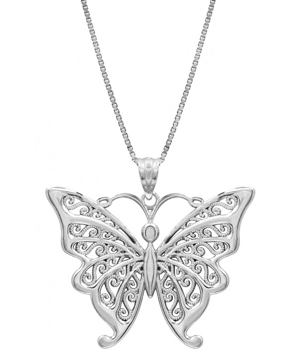 Sterling Silver Butterfly Necklace Pendant with Filigree Wings with 18" Box Chain - CI119FNY5ZV