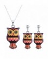 Ethnic Style Cute Animal Colorful Night Owl Necklace Stud Earring Jewelry Set for Women Girls - CH12O3MCKEE
