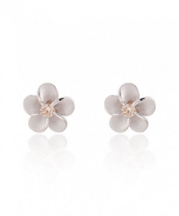 925 Sterling Silver Mini Plumeria Hawaiian Flower with Cubic Zirconia- Matte Finish Stud Earrings - C311NUV17JB