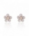 925 Sterling Silver Mini Plumeria Hawaiian Flower with Cubic Zirconia- Matte Finish Stud Earrings - C311NUV17JB