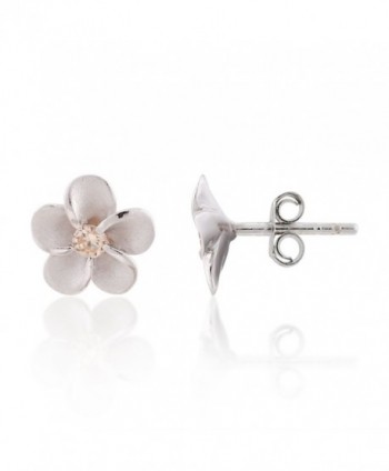 Sterling Plumeria Hawaiian Zirconia Earrings