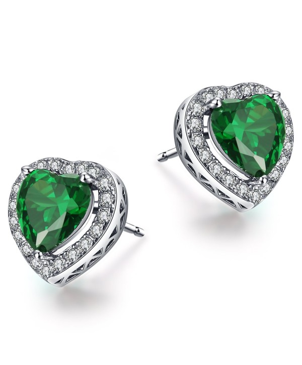Caperci Sterling Silver Created Emerald Heart Shape Earrings Studs for Women - Valentines Day Gift to Her - C112N184OE4