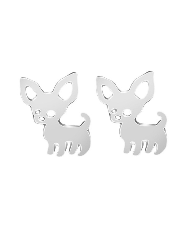 Cute chihuahua stud earrings- silver - Silver Plated - C312NS3VGH2