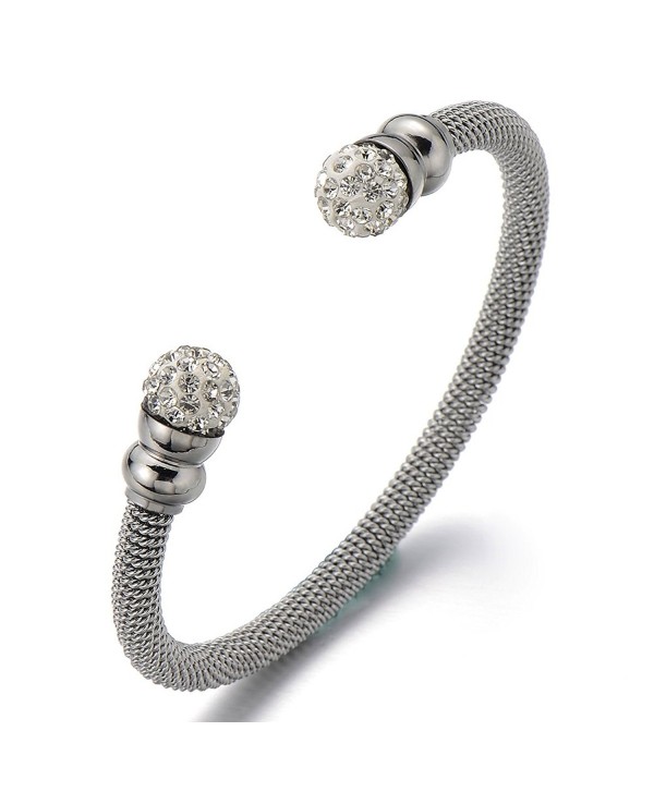 Elastic Adjustable Ladies Stainless Steel Bangle Bracelet with Cubic Zirconia - 1 - CJ12887W8Y9