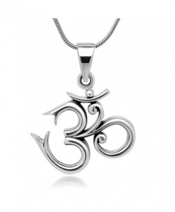 Sterling Silver 19 mm Aum Om Ohm Sanskrit Symbol Yoga Charm Pendant Necklace 18'' - CQ11WYKV19Z