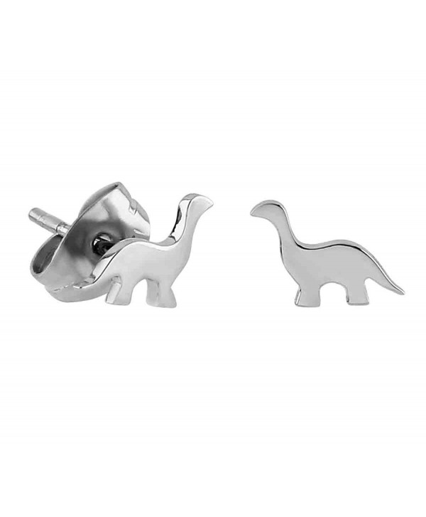 Tiny Stainless Steel Brontosaurus Dinosaur Stud Earrings - CO17YCUA8Z3