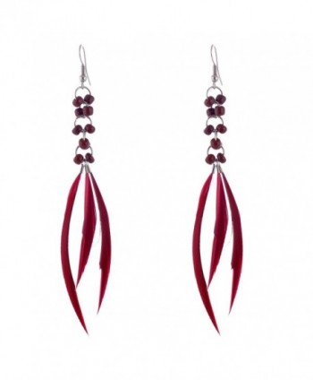 lureme Bohemian Jewelry Feather Earrings Tassel with Beads Decoration for Women Girls (er005298) - Burgundy - CZ12MXCU7PW