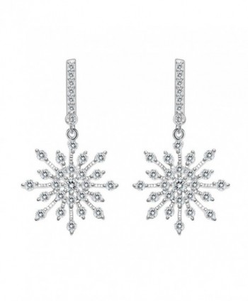EleQueen 925 Sterling Silver Winter Snowflake Bridal Drop Earrings - CS12N8YM9IZ