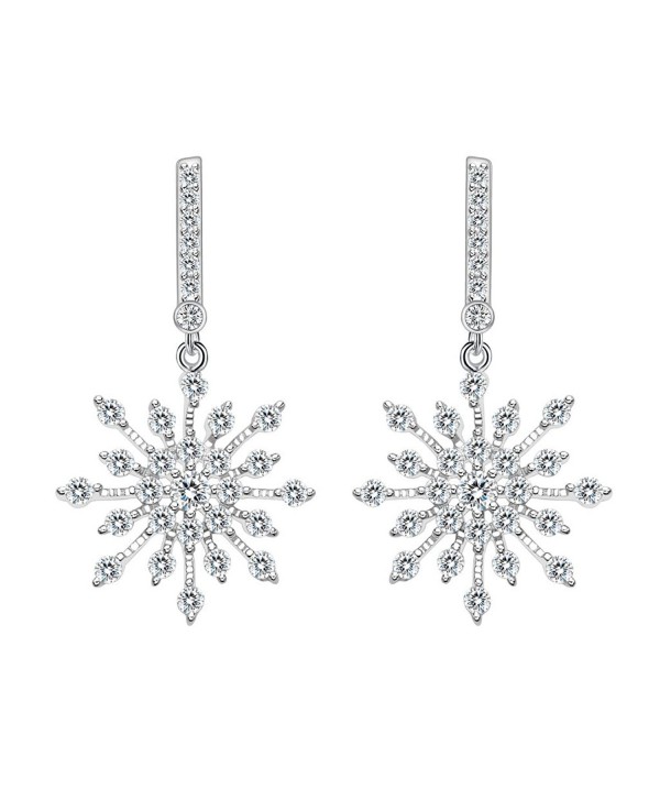EleQueen 925 Sterling Silver Winter Snowflake Bridal Drop Earrings - CS12N8YM9IZ