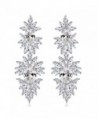 SELOVO Bridal Leaf Cluster Luxury Pierced Large Dangle Earrings Silver Tone Clear Zircon Crystal - C112GTX9QUX