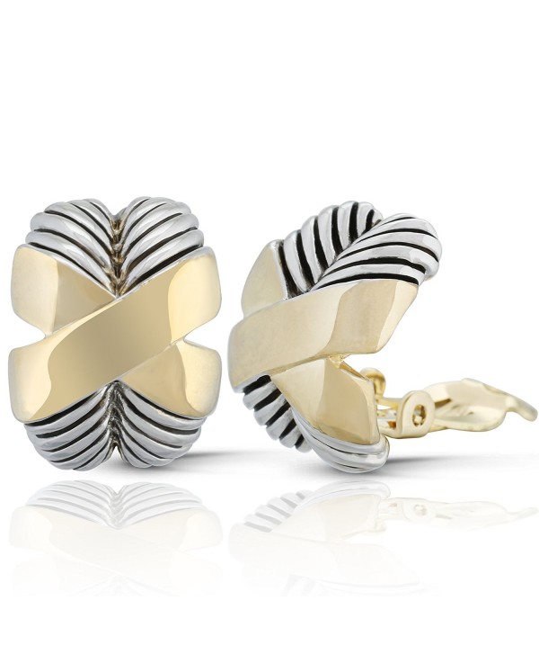 JanKuo Jewelry Two Tone X Shape Twisted Rope Clip On Earrings - C8127BQO4I1