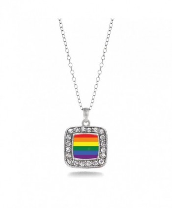 LGBT Gay Pride Charm Classic Silver Plated Square Crystal Necklace - C011MCHUAQT