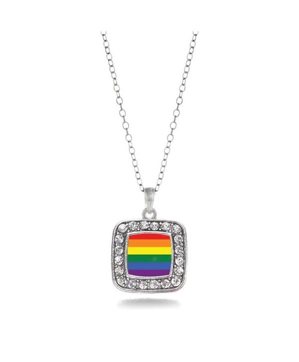LGBT Gay Pride Charm Classic Silver Plated Square Crystal Necklace - C011MCHUAQT