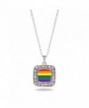 LGBT Gay Pride Charm Classic Silver Plated Square Crystal Necklace - C011MCHUAQT