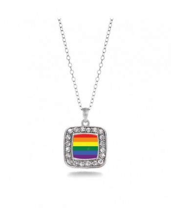 LGBT Gay Pride Charm Classic Silver Plated Square Crystal Necklace ...