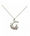 Li-Jacobs Silver Kitty Cat on Moon Pendant Necklace For Women Girls Granddaughter Fashion Jewelry - CI120ZG0ZB9