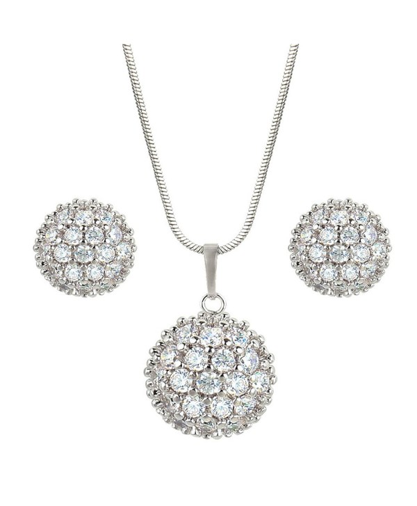 EleQueen Women's Silver-tone Cubic Zirconia Wedding Ball Pendant Necklace Stud Earrings Set Clear - CY11W8PU7QJ