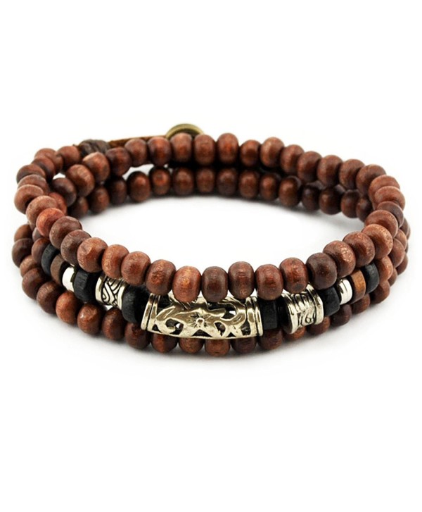 Konalla Wooden Beaded Long Wrap Twine Bracelet Multistrand Unisex Wristband - CF12NUOS8SB