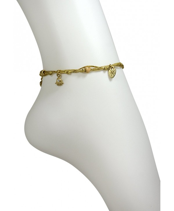 Gold Ankle Bracelet With Gold Plated Hamsa Protection Charm- Love & Good Luck Charms - CJ115UHGECD