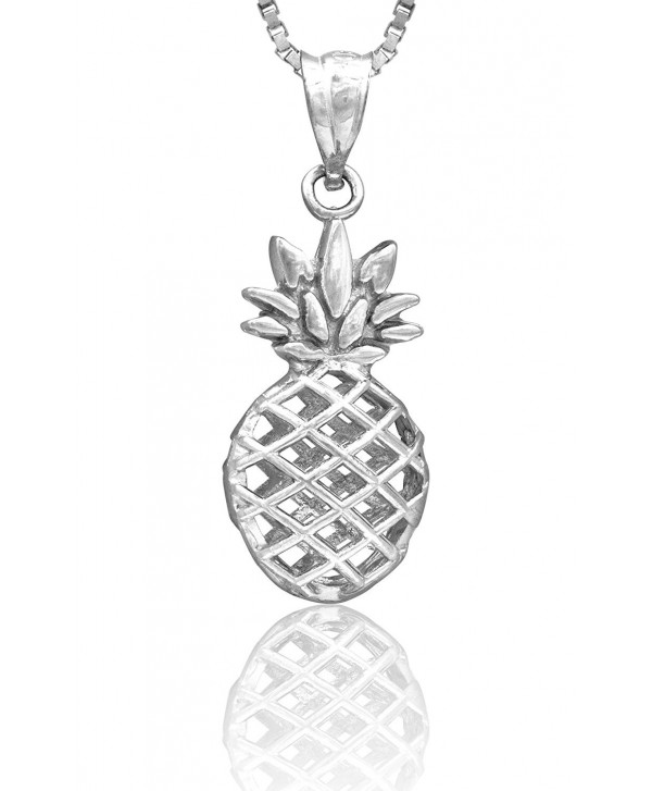 Sterling Silver Pineapple Necklace Pendant with 18" Box Chain - CB11J23M69L