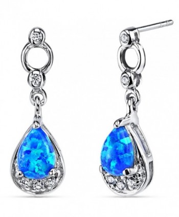 Created Blue Opal Dangling Earrings Sterling Silver Tear Drop - CZ122MQM699