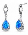 Created Blue Opal Dangling Earrings Sterling Silver Tear Drop - CZ122MQM699