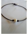 Seasidepearls30A Pearl and Brown 17in Genuine Leather Necklace/Choker - CN127Y8U9NZ